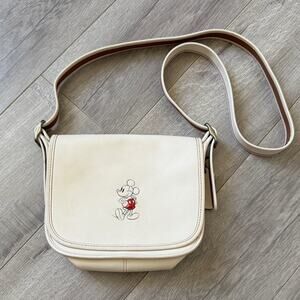 Coach 1941 x Disney Mickey Patricia Leather Crossbody Saddle Bag Chalk White